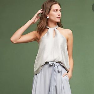 Anthropologie Maeve Silver Twisted Halter Top